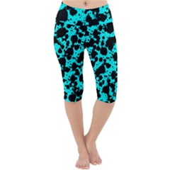 Bright Turquoise And Black Leopard Style Paint Splash Funny Pattern Lightweight Velour Cropped Yoga Leggings by yoursparklingshop