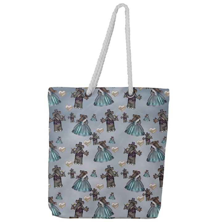 Funny Elephant, Pattern Design Full Print Rope Handle Tote (Large)