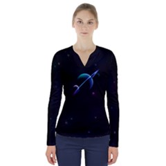 Serene Space V-neck Long Sleeve Top by JadehawksAnD