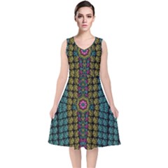 Glass Balls And Flower Sunshine V-neck Midi Sleeveless Dress  by pepitasart