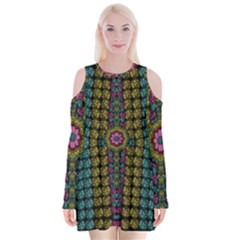 Glass Balls And Flower Sunshine Velvet Long Sleeve Shoulder Cutout Dress by pepitasart