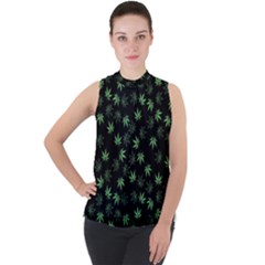 Weed Pattern Mock Neck Chiffon Sleeveless Top by Valentinaart