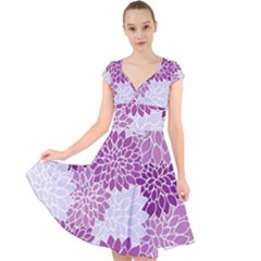 Purple Dahlias Design Cap Sleeve Front Wrap Midi Dress by WensdaiAmbrose
