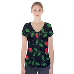 Roses Flowers Spring Flower Nature Short Sleeve Front Detail Top