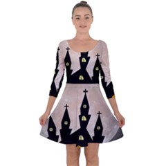 Halloween Illustration Decoration Quarter Sleeve Skater Dress by Pakrebo