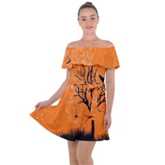 Halloween Illustration Decoration Off Shoulder Velour Dress by Pakrebo