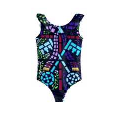 Mosaic Window Rosette Church Glass Kids  Frill Swimsuit by Pakrebo