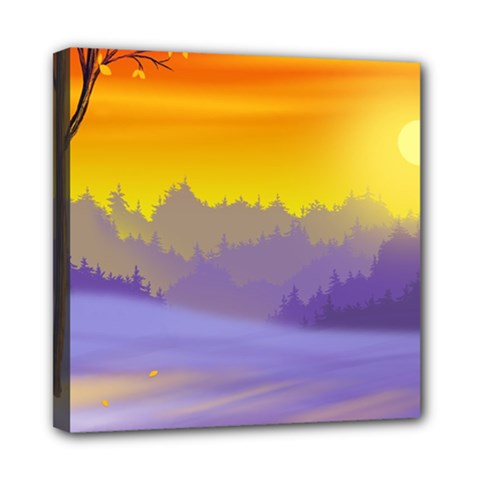 Vector Illustration Winter Sunset Mini Canvas 8  X 8  (stretched) by Pakrebo
