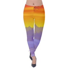 Vector Illustration Winter Sunset Velvet Leggings by Pakrebo