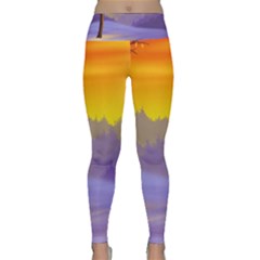 Vector Illustration Winter Sunset Lightweight Velour Classic Yoga Leggings by Pakrebo