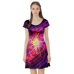 Abstract Cosmos Space Particle Short Sleeve Skater Dress