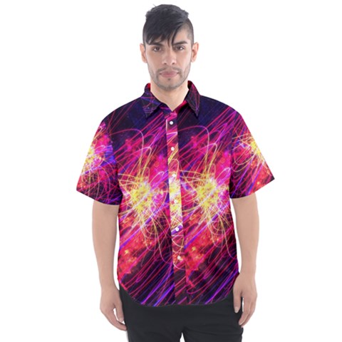 Abstract Cosmos Space Particle Men s Short Sleeve Shirt by Pakrebo