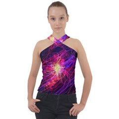 Abstract Cosmos Space Particle Cross Neck Velour Top by Pakrebo