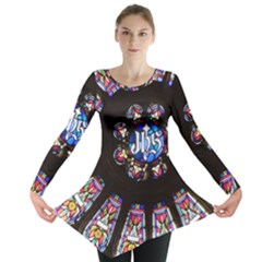 Rosette Stained Glass Window Church Long Sleeve Tunic  by Pakrebo