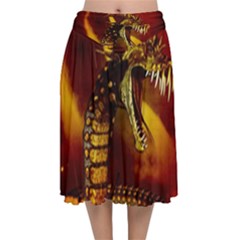 Awesome Dinosaur, Konda In The Night Velvet Flared Midi Skirt by FantasyWorld7