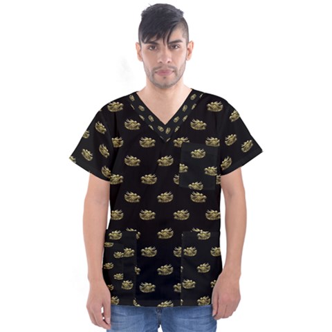 Dragon Head Motif Pattern Design Men s V-neck Scrub Top by dflcprintsclothing