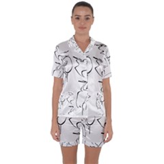 Katsushika Hokusai, Egrets From Quick Lessons In Simplified Drawing Satin Short Sleeve Pyjamas Set by Valentinaart