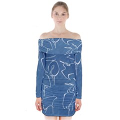 Katsushika Hokusai, Egrets From Quick Lessons In Simplified Drawing Long Sleeve Off Shoulder Dress by Valentinaart