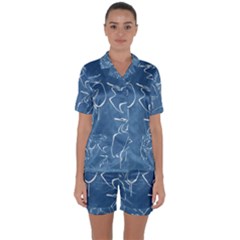 Katsushika Hokusai, Egrets From Quick Lessons In Simplified Drawing Satin Short Sleeve Pyjamas Set by Valentinaart