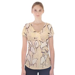 Katsushika Hokusai, Egrets From Quick Lessons In Simplified Drawing Short Sleeve Front Detail Top by Valentinaart
