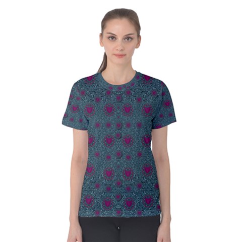 Lovely Ornate Hearts Of Love Women s Cotton Tee by pepitasart