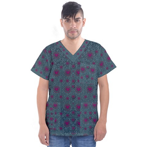 Lovely Ornate Hearts Of Love Men s V-neck Scrub Top by pepitasart