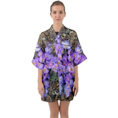 Signs Of Spring Purple Crocua Quarter Sleeve Kimono Robe by Riverwoman