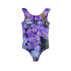 Signs Of Spring Purple Crocua Kids  Frill Swimsuit by Riverwoman
