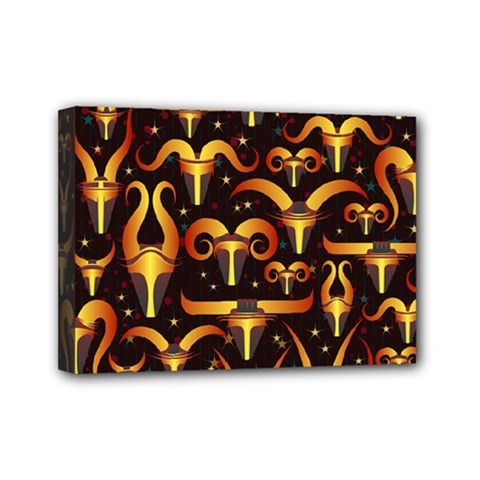 Stylised Horns Black Pattern Mini Canvas 7  X 5  (stretched) by HermanTelo