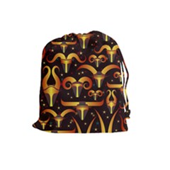 Stylised Horns Black Pattern Drawstring Pouch (large)