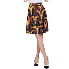 Stylised Horns Black Pattern A-line Skirt by HermanTelo