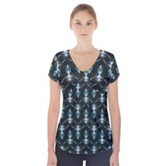Seamless Pattern Background Black Short Sleeve Front Detail Top