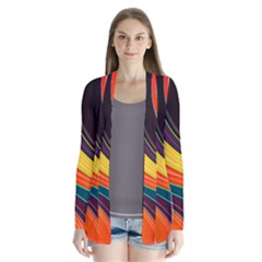 Abstract Colorful Background Wavy Drape Collar Cardigan by HermanTelo