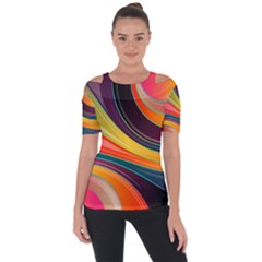 Abstract Colorful Background Wavy Shoulder Cut Out Short Sleeve Top by HermanTelo