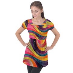 Abstract Colorful Background Wavy Puff Sleeve Tunic Top by HermanTelo