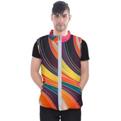 Abstract Colorful Background Wavy Men s Puffer Vest