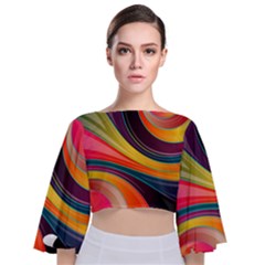 Abstract Colorful Background Wavy Tie Back Butterfly Sleeve Chiffon Top
