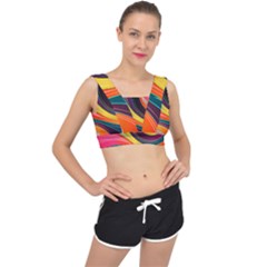 Abstract Colorful Background Wavy V-back Sports Bra by HermanTelo