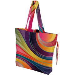 Abstract Colorful Background Wavy Drawstring Tote Bag by HermanTelo