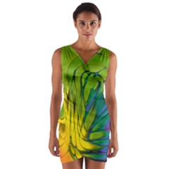Abstract Pattern Lines Wave Wrap Front Bodycon Dress