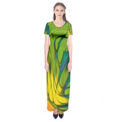 Abstract Pattern Lines Wave Short Sleeve Maxi Dress