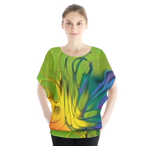 Abstract Pattern Lines Wave Batwing Chiffon Blouse by HermanTelo