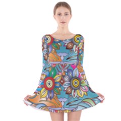 Anthropomorphic Flower Floral Plant Long Sleeve Velvet Skater Dress