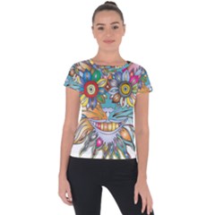 Anthropomorphic Flower Floral Plant Short Sleeve Sports Top 