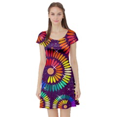 Abstract Background Spiral Colorful Short Sleeve Skater Dress
