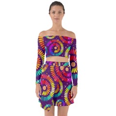 Abstract Background Spiral Colorful Off Shoulder Top With Skirt Set