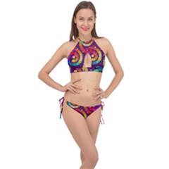 Abstract Background Spiral Colorful Cross Front Halter Bikini Set