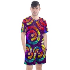 Abstract Background Spiral Colorful Men s Mesh Tee And Shorts Set