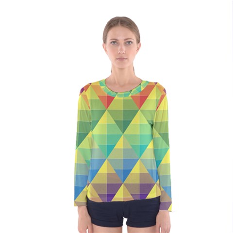 Background Colorful Geometric Triangle Women s Long Sleeve Tee by HermanTelo