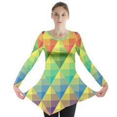 Background Colorful Geometric Triangle Long Sleeve Tunic 